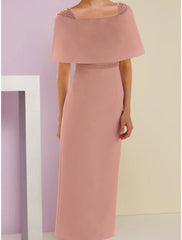 Aimishang A-Line Mother of the Bride Dress Wedding Guest Elegant Off Shoulder Ankle Length Stretch Fabric Short Sleeve with Beading Solid Color