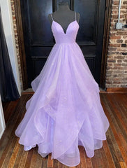 Ball Gown A-Line Prom Dresses Dress Formal Floor Length Sleeveless Tulle Backless with Pleats Ruffles