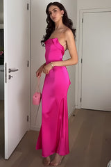 Charming Sheath Spaghetti Straps Fuchsia Long Prom Dresses,Party Dresses