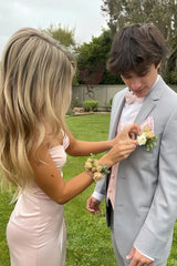 Mermaid Spaghetti Straps Pink Long Satin Prom Dresses