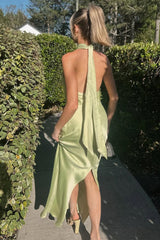 Fashion Sheath Halter Neck Green Chiffon Long Prom Dresses