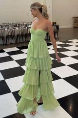 Princess A Line Sweetheart Green Chiffon Long Party Dresses