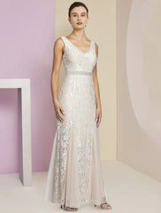 Aimishang Two Piece A-Line Mother of the Bride Dress Formal Wedding Guest Elegant Winter With Jacket Half Sleeve V Neck Ankle Length Chiffon Lace Pleats Appliques