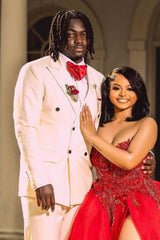 Plus Size Red Sweetheart Tulle Appliques Beads Prom Dress