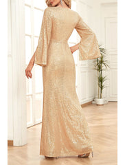 Aimishang Mermaid / Trumpet Mother of the Bride Dress Wedding Guest Party Sparkle & Shine Scoop Neck V Neck Floor Length Sequined 3/4 Length Sleeve with Ruching Solid Color