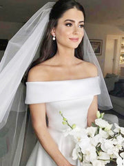 Aimishang  A-Line/Princess Off-the-Shoulder Sleeveless Sweep/Brush Train Ruffles Satin Wedding Dresses
