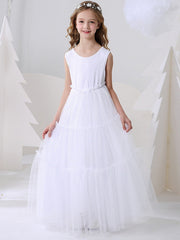 Polyester Ball Gown Sleeveless Dress with Jewel Flower Print for Girls