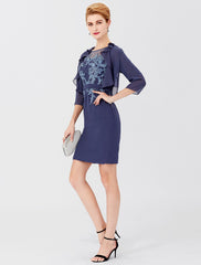 Aimishang Sheath / Column Mother of the Bride Dress Formal Classic & Timeless Elegant & Luxurious Convertible Dress Illusion Neck Knee Length Chiffon 3/4 Length Sleeve yes with Sash / Ribbon