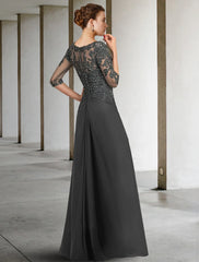 Aimishang Sheath / Column Mother of the Bride Dress Formal Wedding Guest Party Elegant Square Neck Floor Length Chiffon Lace 3/4 Length Sleeve with Sequin Appliques Ruching