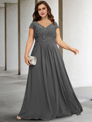 Aimishang A-Line Mother of the Bride Dresses Plus Size Hide Belly Curve Elegant Dress Formal Floor Length Short Sleeve V Neck Chiffon with Pleats Sequin Appliques