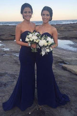 Precious Navy Blue Mermaid Sweetheart Strapless Bridesmaid Dress With Pleats