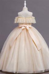 Pretty Dusty Pink Tulle Flower Girl Dress with Long Ruffle Sleeves and Spot