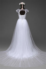 Pretty Jewel Lace Long Mermaid Wedding Dress With Overskirt