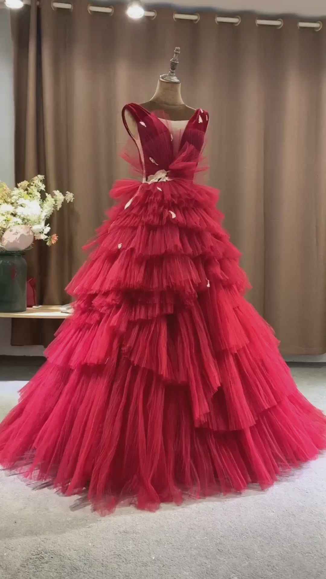 Long Tulle Red Prom Dress