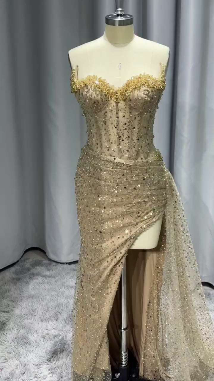 Strapless Sequin Strapless Long formal dresses Bridesmaid Dresses evening gown Prom Dress With Split