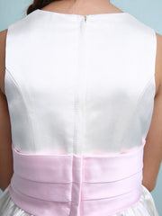 Princess A-Line Jewel Neck Satin Junior Bridesmaid Dress with Sash Ribbon Ruched Ruffles for Spring Summer Fall Winter Weddings