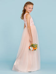 Princess A-Line Lace Tulle Junior Flower Girl Dress With Pleats for Weddings