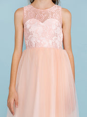 Princess A-Line Lace Tulle Junior Flower Girl Dress With Pleats for Weddings