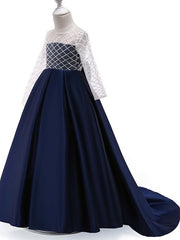 Princess A-Line Long Sleeve Flower Girl Dress with Bow Pleats