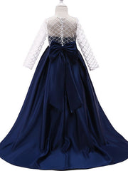 Princess A-Line Long Sleeve Flower Girl Dress with Bow Pleats