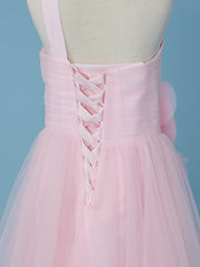 Princess A-Line One Shoulder Flower Girl Dress With Pleats and Appliques