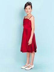 Princess A-Line Satin Junior Bridesmaid Dress with Sash Ribbon and Draping for Spring Summer and Fall - Hourglass & Inverted Triangle