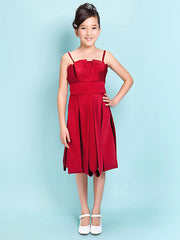 Princess A-Line Satin Junior Bridesmaid Dress with Sash Ribbon and Draping for Spring Summer and Fall - Hourglass & Inverted Triangle