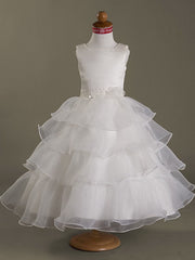 Princess Ball Gown A-Line Flower Girl Dresses With Beading and Sleeveless Square Neck Organza Satin