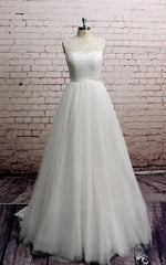 Princess Sleeveless A-Line Tulle Long Wedding Dress With Sash