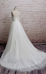 Princess Sleeveless A-Line Tulle Long Wedding Dress With Sash