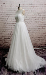 Princess Sleeveless A-Line Tulle Long Wedding Dress With Sash