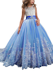 Princess Jewel Pageant Flower Girl Dresses with Sleeveless Bow
