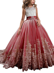 Princess Jewel Pageant Flower Girl Dresses with Sleeveless Bow