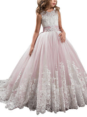 Princess Jewel Pageant Flower Girl Dresses with Sleeveless Bow