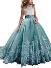 Princess Jewel Pageant Flower Girl Dresses with Sleeveless Bow