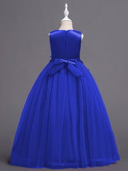 Princess Lace Print Tulle Sleeveless Floor Length Flower Girl Dresses