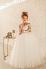 Princess Long Sleeves Dress with Tulle Lace and Appliques