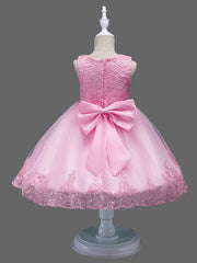 Princess Midi Lace/Tulle Jewel Neck Dress for Wedding/Birthday with Petal/Lace/Embroidery