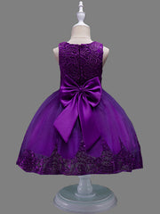 Princess Midi Lace/Tulle Jewel Neck Dress for Wedding/Birthday with Petal/Lace/Embroidery