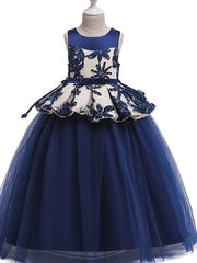 Princess Round Floor Length Cotton Bow Appliques Flower Girl Dress