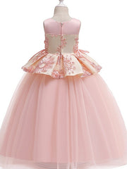 Princess Round Floor Length Cotton Bow Appliques Flower Girl Dress