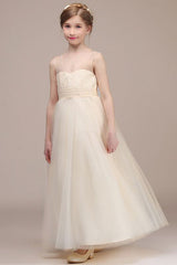 Princess Sheer Straps Sleeveless Flower Girl Dress with Lace and Tulle