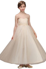 Princess Sheer Straps Sleeveless Flower Girl Dress with Lace and Tulle