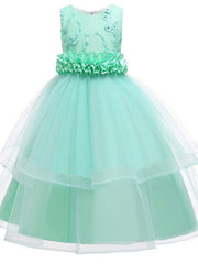 Princess Sleeveless Flower Girl Dress with Bow Appliques and Round Floor Length