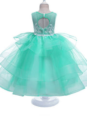 Princess Sleeveless Jewel Neck Flower Girl Dress - Polyester with Bow Embroidery