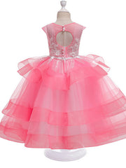 Princess Sleeveless Jewel Neck Flower Girl Dress - Polyester with Bow Embroidery
