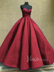 Burgundy Satin Ball Gown Prom Dresses with Straps FD1112