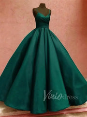 Burgundy Satin Ball Gown Prom Dresses with Straps FD1112