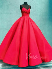 Burgundy Satin Ball Gown Prom Dresses with Straps FD1112