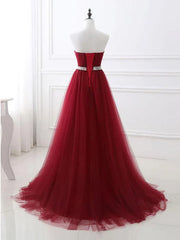 A-line Sweetheart Sweep Train Tulle Rhinestone Prom Dresses Off Shoulder Floor Length Wholesale